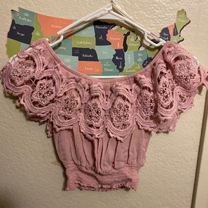 Pink off the shoulder crop top